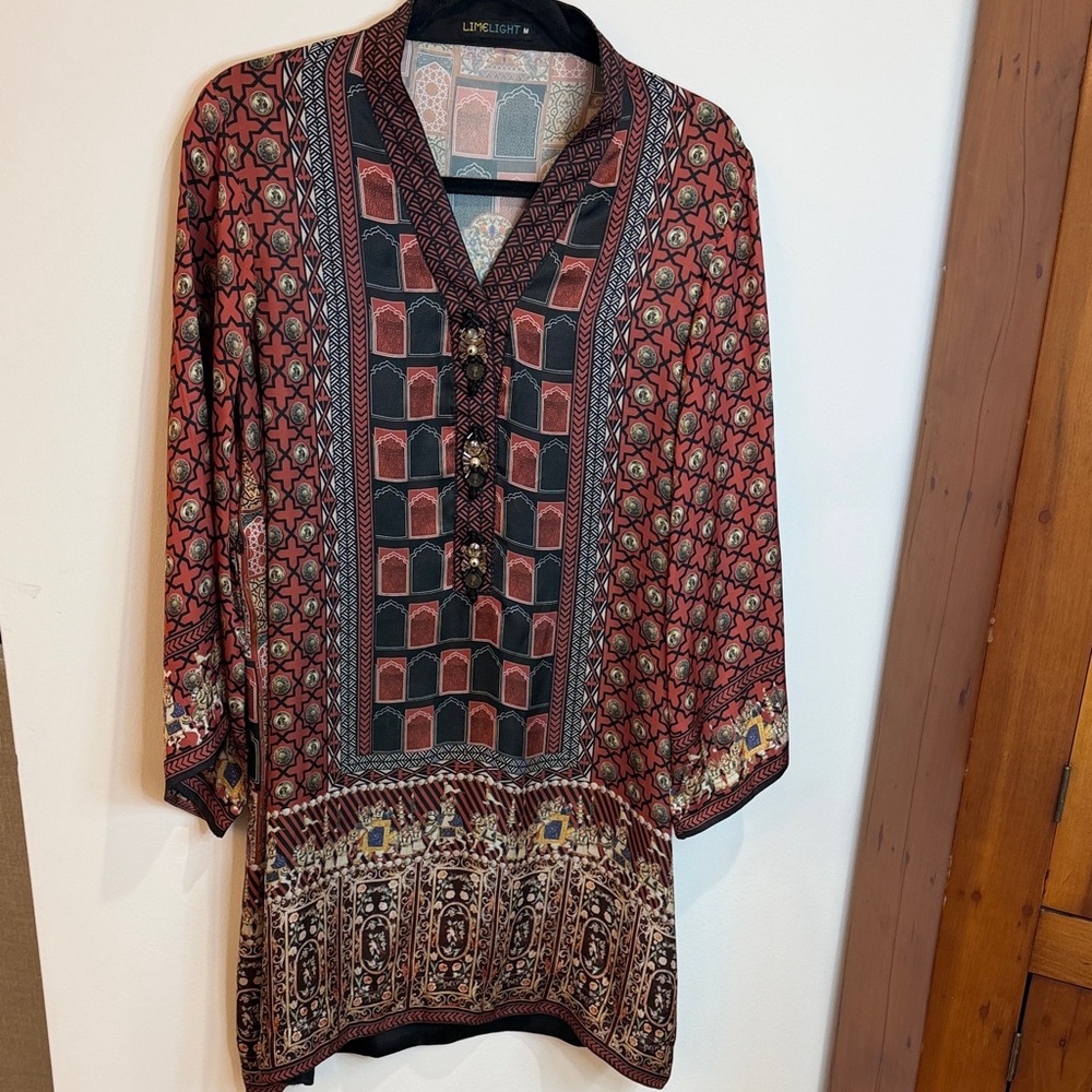 Limelight Earth-tone Bohemiam Tunic with Beads/Antique Coin Detailing- Eclectic